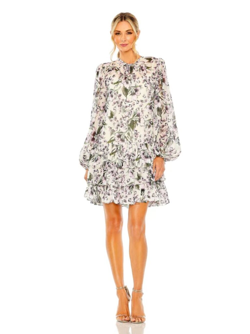 New Ieena For Mac Duggal 56007 Floral Print Tiered Mini Dress Size 8